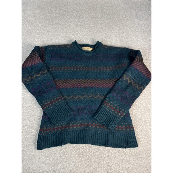 L.L. Bean Other - Vintage LL Bean Sweater Mens S Japan Blue Wool Geometric Crewneck Pullover Knit
